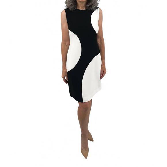 NEW TOM AND LINDA PLATT combo crepe shift dress in black/white - Picture 1 of 3